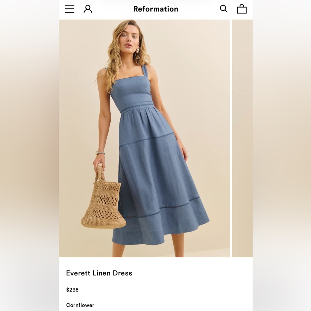 Reformation Cornflower Blue 100% Everett Linen Dress